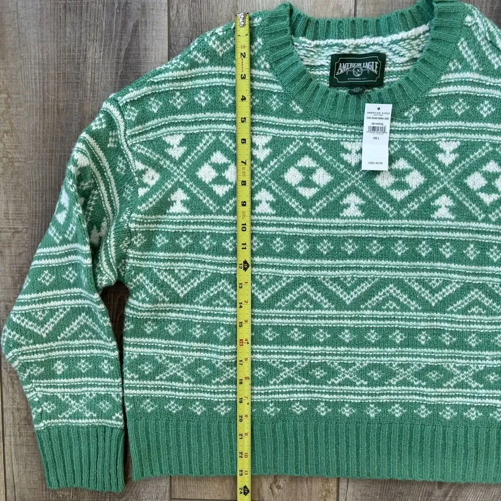 American Eagle Womens Green Fair Isle Crewneck Sweater Size L St. Patrick NWT - Picture 10 of 10